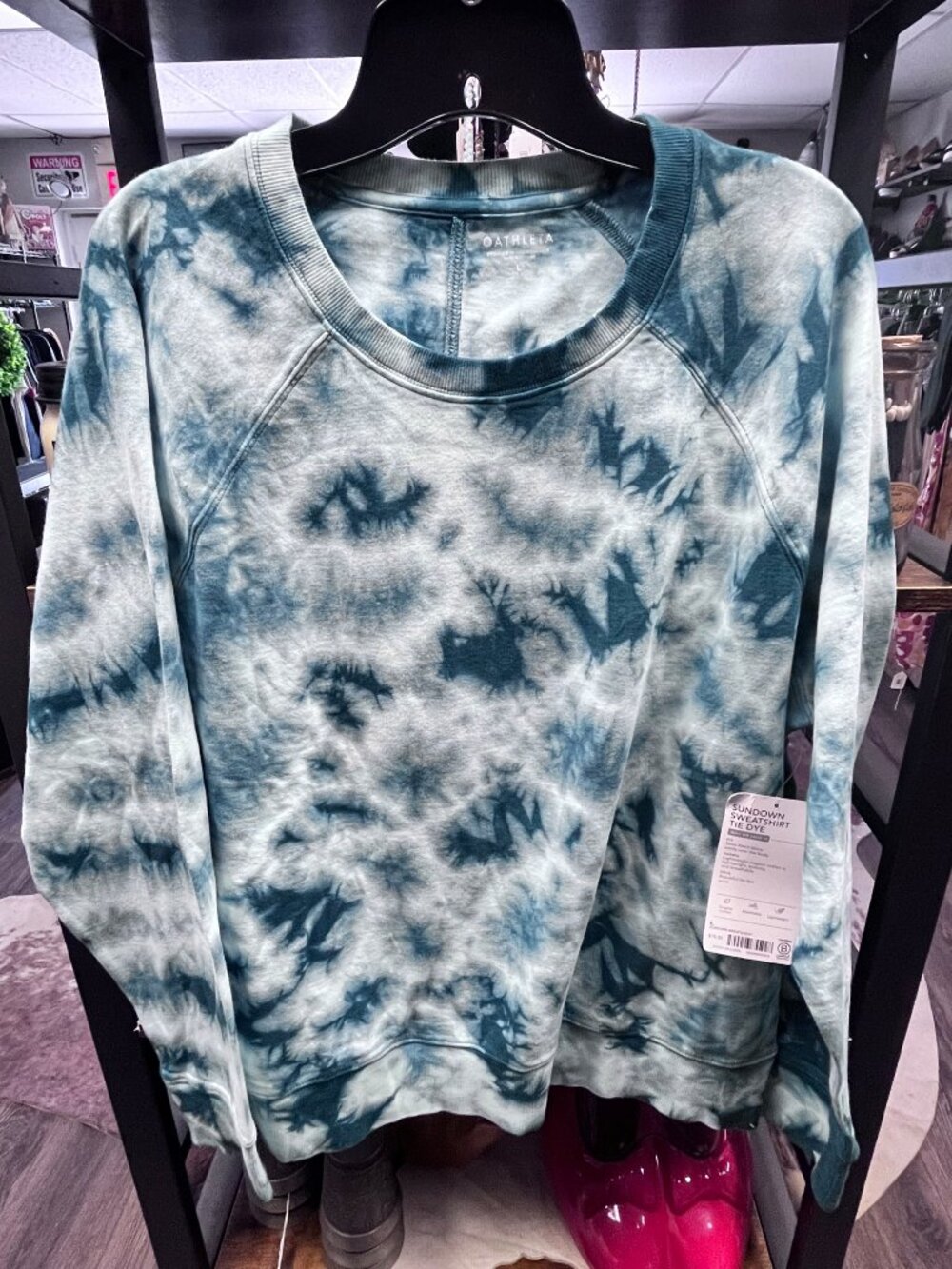 NWT Athleta Sundown Blue Tie Dye Organic Cotton Sweatshirt Women's Large
